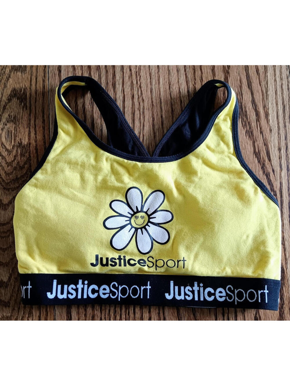 Justice Sport athletic sports bra girls yellow black logo waistband Sz 34
